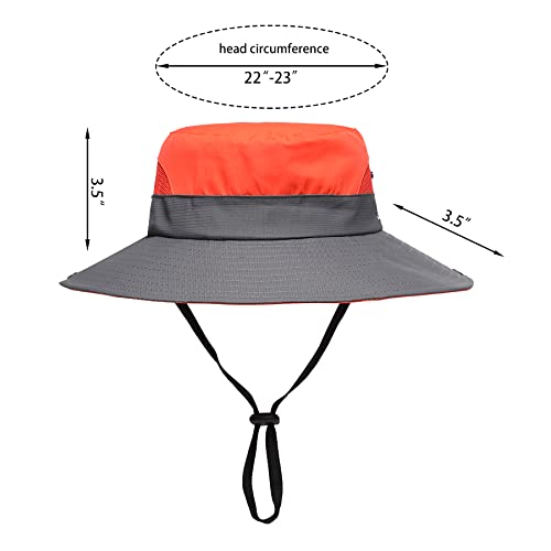 Womens Summer Sun Hat Beach Hat Wide Brim Outdoor UV Protection Hat Foldable Cool Mesh Ponytail Bucket Hat (6-7 / Orange-grey)