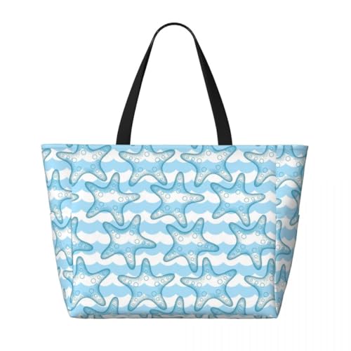 Waterproof Beach Tote Pool Bags for Women Ladies Extra Large Gym Tote Carry On Bag Wave starfish With Wet Compartment for Weekender Travel (Sea Wave)