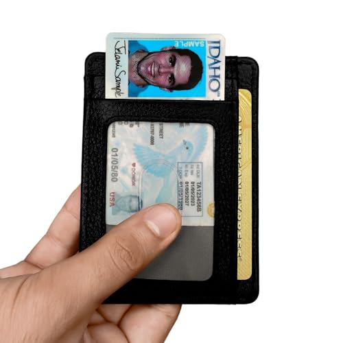 LEATHER Handcrafted Front Pocket Credit Card Holder with RIFD Blocking (Midnight Black)