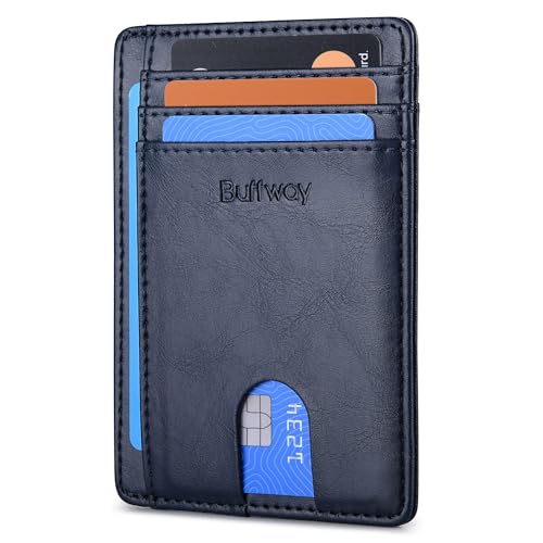 Slim Minimalist Front Pocket RFID Blocking Leather Wallets for Men and Women (Small / Alaska Blue)