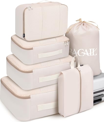 6 Set Packing Cubes Luggage Packing Organizers for Travel Accessories (Beige / 6 Set)