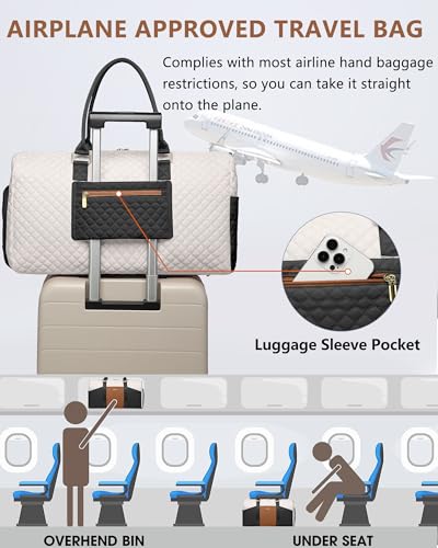 Women Weekender Travel Duffle Bag (10-Black Beige Brown / Large)