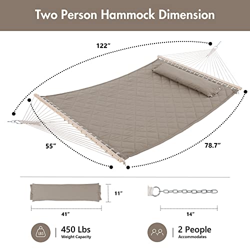 Double Hammock with Spreader Bars and Detachable Pillow (2 Person Without Stand / Light Brown)