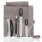 Czech Black Crystal Glass Nail File Set (4-Pc: Nail File, Travel File, Moon File / Beige Suede Roll)