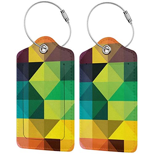 PU Leather Luggage Tag (Colorful Geometric Pattern)