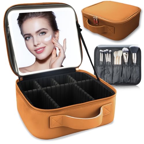 Makeup Bag with Led Mirror (Light Brown-3 / with LED mirror)