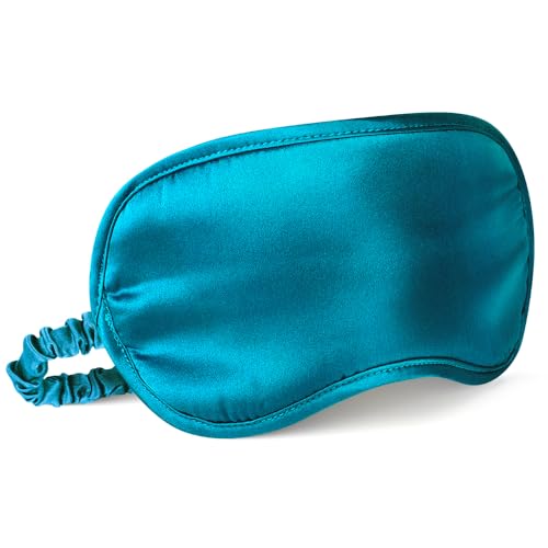 Mulberry Silk Sleep Eye Mask for Sleeping Women Men (Peacock Blue / 1 Count (Pack of 1))