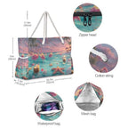 Large Beach Bags Totes Canvas Tote Shoulder Bag Soft Wave Water Resistant Bags for Gym Travel Daily Ocean (Hawaii Beach Two Flamingo)