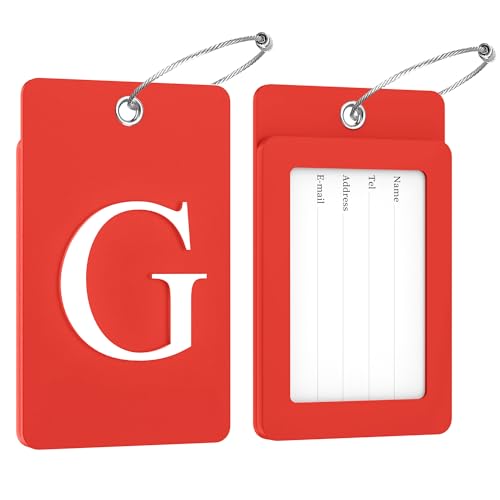 2 Pack Initial Luggage Tags for Suitcases Airplane Travel Essentials (Large G / Red)