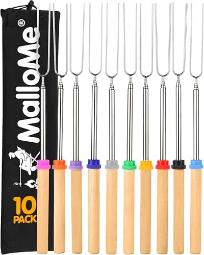 Smores Sticks for Fire Pit (10 Fork Set with Storage Bag)