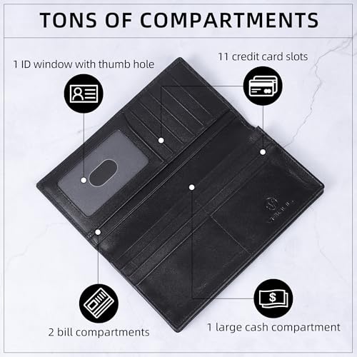 Leather Checkbook Cover Wallet for Men with RFID Blocking (Black+Black)