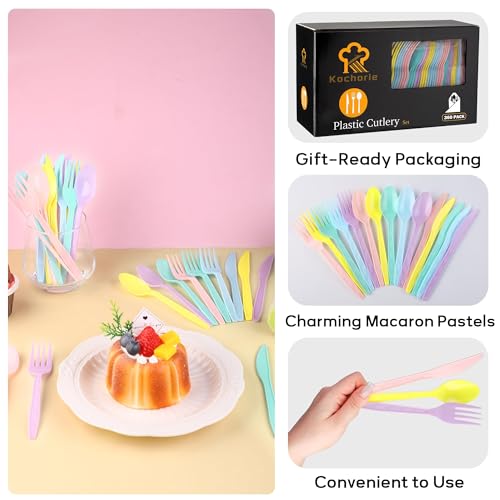 360 Pieces Pastel Plastic Cutlery Set (Macaron Color)