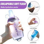 200ml/350ml/500ml Collapsible Soft Flask,BPA Free Folding Soft Water Bottle with Hanging Ring,Lightweight TPU Hydration Flask for Running Marathon Cycling Hiking (Purple-500ml*1)