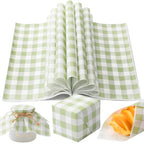 100 Pcs Green Checkered Wax Paper Sheets for Food Wrapping (Green, White / Green Checkered)