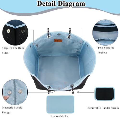 Neoprene Multipurpose Beach Bag Tote with Inner Zipper Pocket (Pure Black / Large)