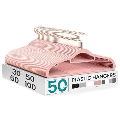 Pack of 50 Coat Hangers (50 Pack / Light Pink + Rose Gold)