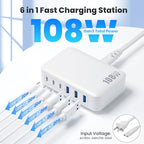 USB C Charger Block Charging Station (A-White / 108W)