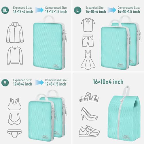 6 Set Compression Packing Cubes (Blue-6pcs / Set of 6)