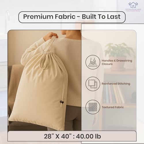 LFH Home Large Premium Cotton Rich Canvas Laundry Bag with Drawstring and Handles Heavy Duty (28”x40” (Pack of 4) / Natural)