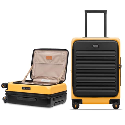 Top Opening Carry on Luggage with Narrow Trolley Handle (Yellow / 20 Inch)