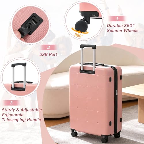 Luggage Sets 5 Piece (3-piece Set(20/24/28) / Light Pink(20 top-open))