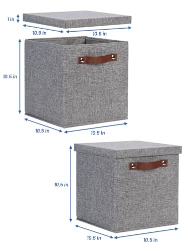 Foldable Fabric Storage Bins with Lids (10.5×10.5×10.5 / A-Gray)