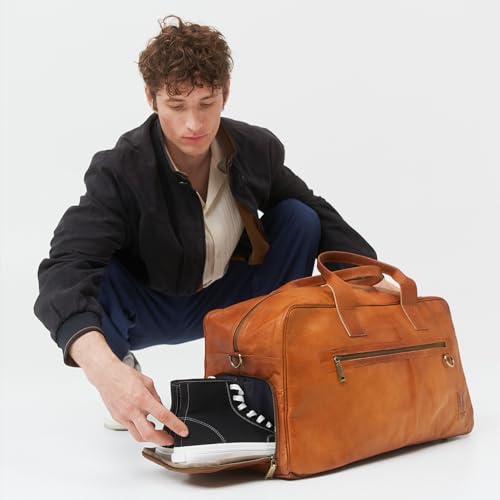 Vintage Full Grain Leather Duffle Bags Men Austin XL (Brown XL)