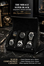 Watch Travel Case for Men Watch Roll for Travel Organizer and Display Watch Case (6-Slots / Black Black)