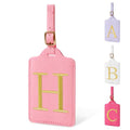Personalized Initial Luggage Tags for Suitcase (Pink Leather,glod Letter / H)