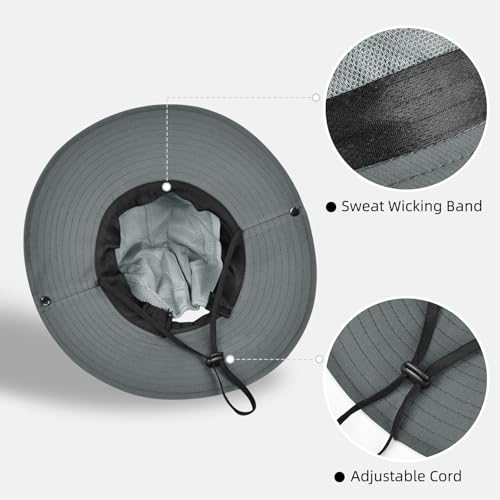 Ponytail Sun Bucket Hats for Women UV Protection Foldable Wide Brim (1 Pack-gray)