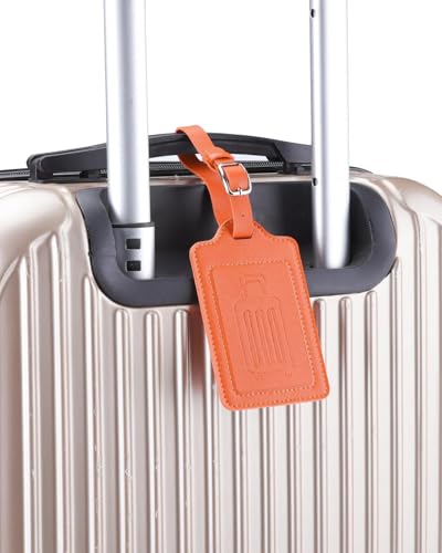 Leather Luggage Tags for Suitcases (Orange / 4 Pack)