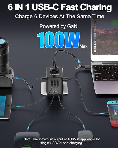Universal Travel Adapter 100W GaN Fast Charger in One for Europe UK US (GaN 100W-Black+White)