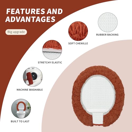 Microfiber Elongated Toilet Seat Cover 19.5"x 15" Machine Washable (Rust Colored / Elongated)