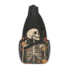 Sling Bag Skeleton Flower Skull Vintage Hiking Daypack Crossbody Shoulder Backpack Travel Chest Pack for Men Women (B0155)