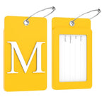 2 Pack Initial Luggage Tags for Suitcases Airplane Travel Essentials (Large M / Yellow)