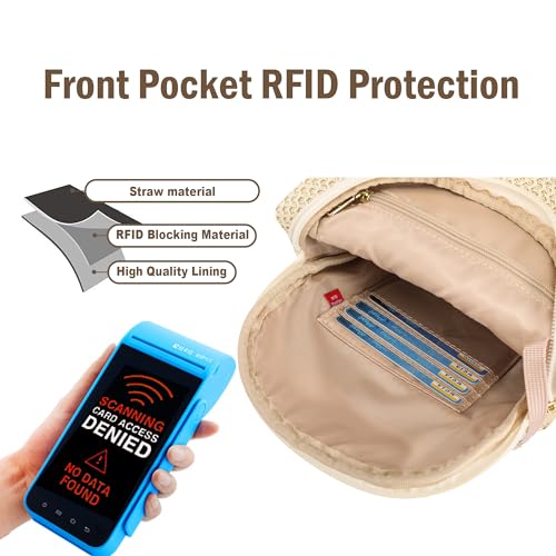 Faux Straw Crossbody Bags for Women Small RFID Summer Sling Bag (Boho White Thick)