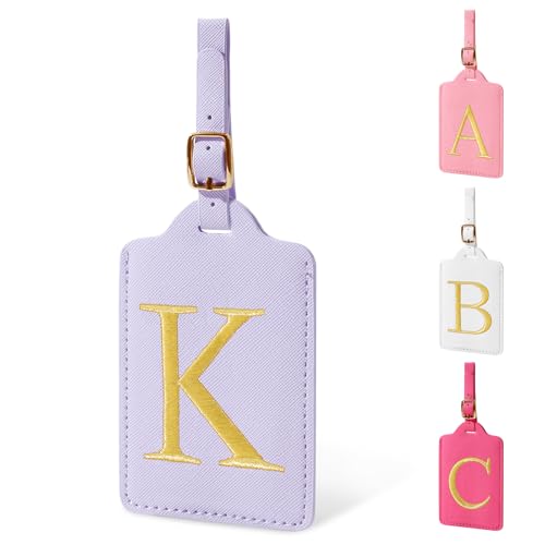 Personalized Initial Luggage Tags for Suitcase (Purple Leather,glod Letter / K)