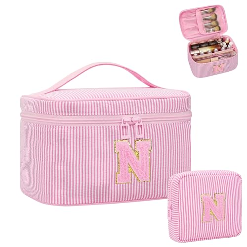 Personalized Initial Makeup Bag for Women Teen Girls (Pink 01)