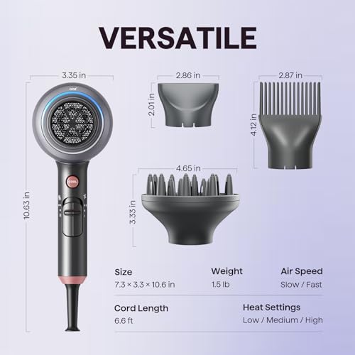Blown Away Ionic Hair Dryer with Diffuser for Curly Hair (Grey)