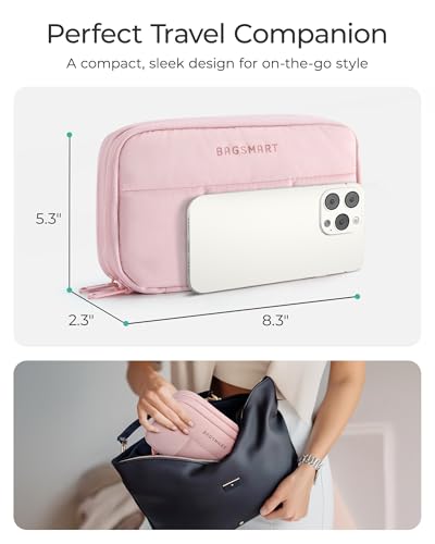 Electronics Organizer Travel Case for Cords Chargers Phones (8.3"L x 5.3"W x 2.3"H / Pink)