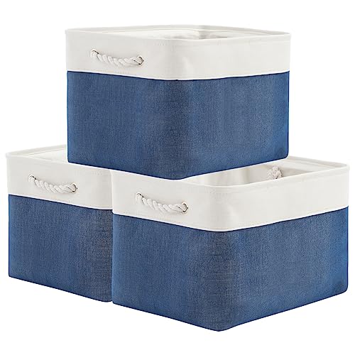 Organization and Storage for Organizing (White & Blue / 3PCS/Large Cube - 16L×12W×12H)