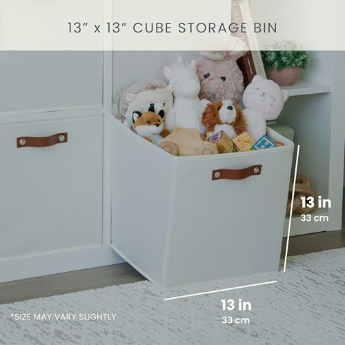 13x13 Cube Storage Bins (Off-White / (13x13) Leather Handles)