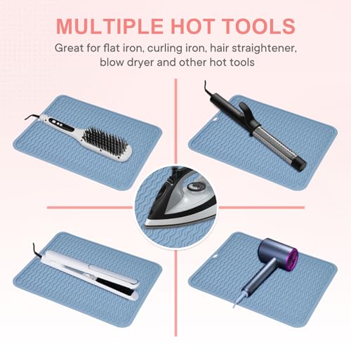 Oversize Silicone Heat Resistant Mat for Hair Tools (Blue)