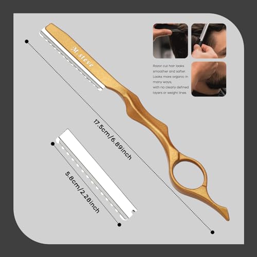 Hair Razors For Cutting Hair 6.89" with 10 Replacement Blades (Gold)