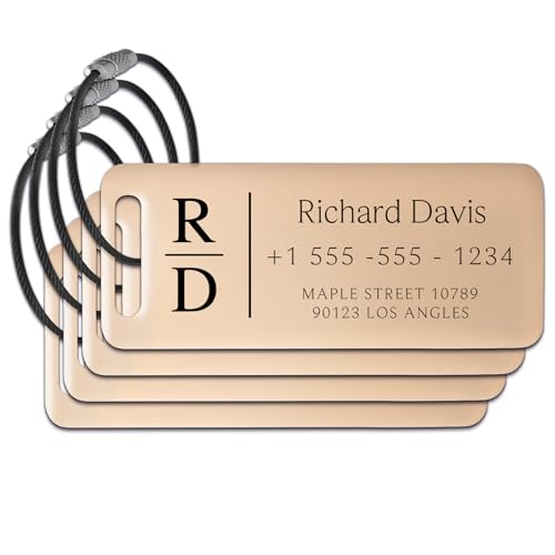 Personalized Luggage Tags for Suitcases 4 Pack (Keychain Rose Gold)