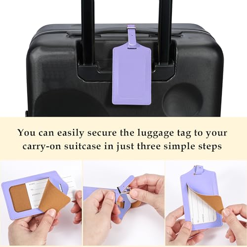 4 Pack Leather Luggage Tags for Suitcases Travel Labels Purple (Purple)