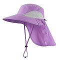 Outdoor UPF50+ Sun Hat Wide Brim Mesh Fishing Hat with Neck Flap (Large-X-Large / Purple)
