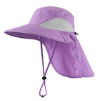 Outdoor UPF50+ Sun Hat Wide Brim Mesh Fishing Hat with Neck Flap (Large-X-Large / Purple)