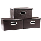 Collapsible Storage Box with Lid [3 (Brown / Small(3-Pack))