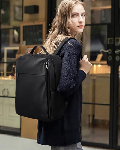 15.6 inch PU Leather Laptop Backpack Purse for Women (Black)